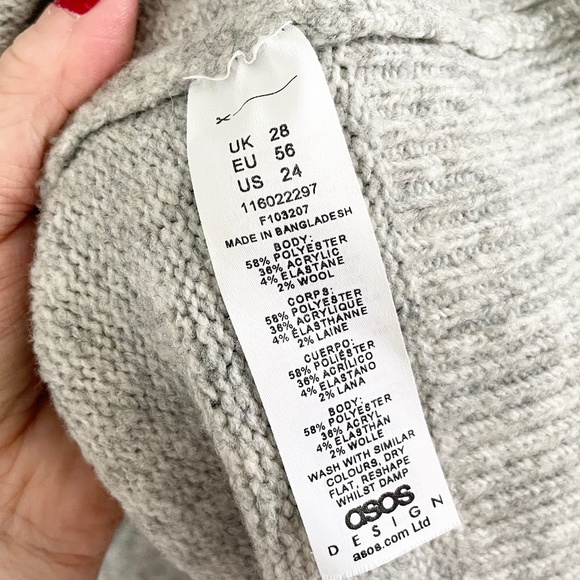 ASOS curve Knit Sweater Lagenlook Minimalist raw stitches Light gray Sz 24 - Picture 8 of 11